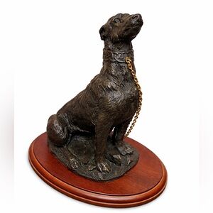 Heredities Bronze Finish Labrador Dog Statue w/ Chain Leash Wood Base 7”